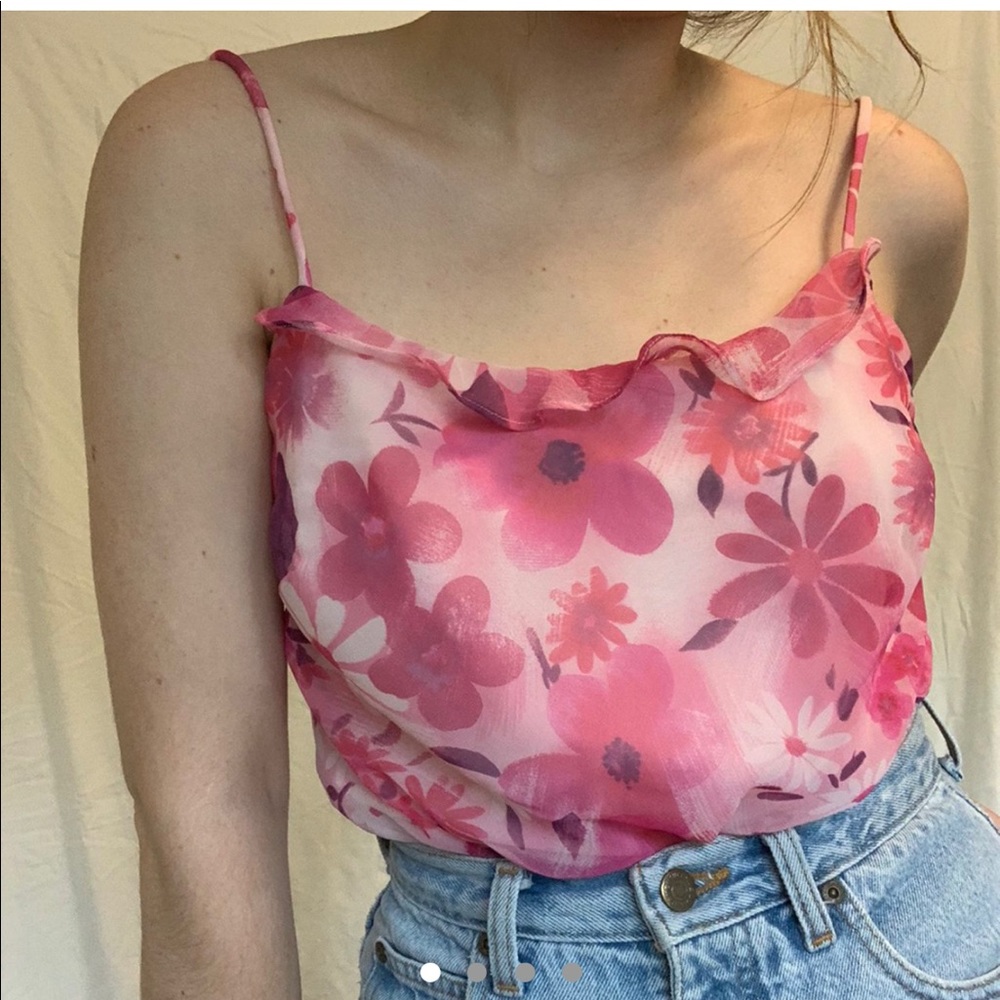 Vintage pink sheer ruffle top